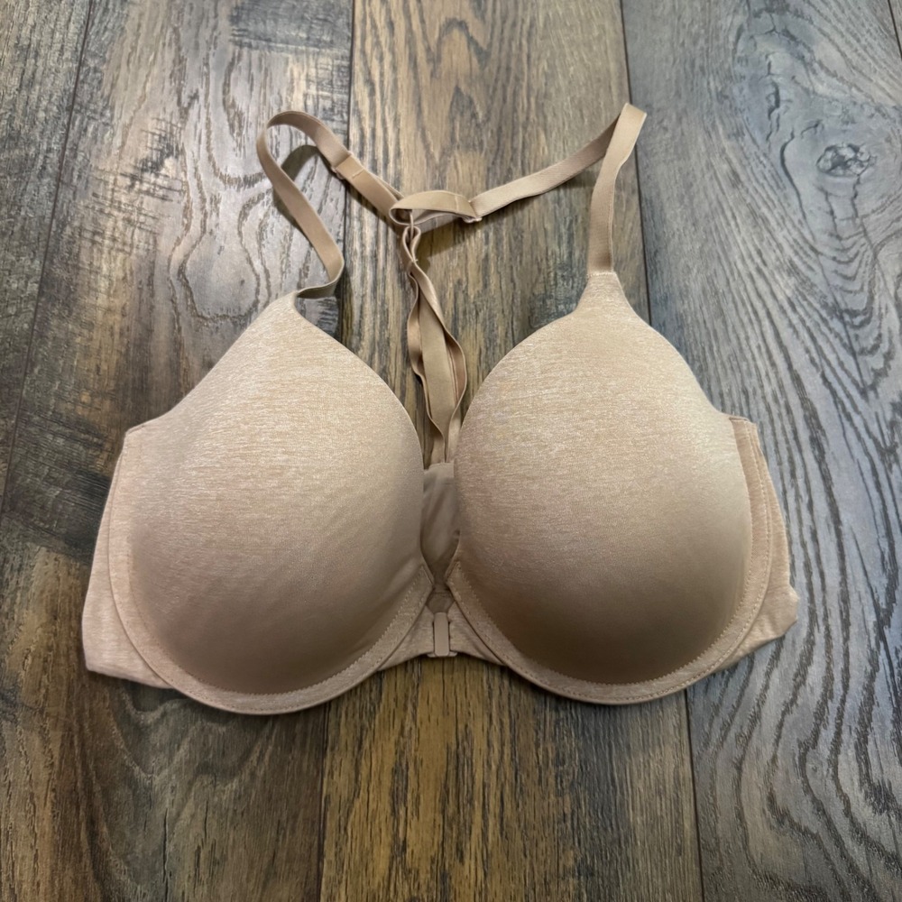 Victorias Secret Racerback Demi Bra‎ Tan Nude Front Clasp Close 34DD Loungewear